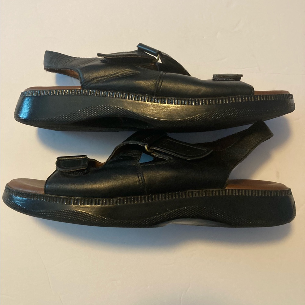 Dr. Scholl's Black Leather Adjustable Slingback Sandals - Picture 5 of 8